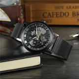 T-WINNER Men's Mechanical Skeleton Watch – Classic Stainless Steel Mesh Band Timepiece