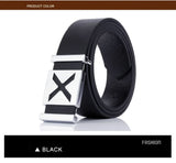 Men’s Casual Wide Belt with Smooth Alloy Cross Pattern Buckle