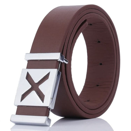 Men’s Casual Wide Belt with Smooth Alloy Cross Pattern Buckle