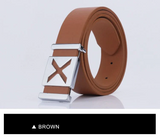 Men’s Casual Wide Belt with Smooth Alloy Cross Pattern Buckle