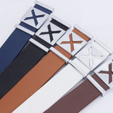 Men’s Casual Wide Belt with Smooth Alloy Cross Pattern Buckle