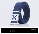 Men’s Casual Wide Belt with Smooth Alloy Cross Pattern Buckle