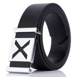 Men’s Casual Wide Belt with Smooth Alloy Cross Pattern Buckle