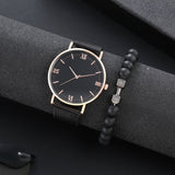 2pcs Men's Casual Roman Scale Mesh Quartz Watch & Dumbbell Bracelet Set