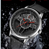SANDA Steering Wheel Men’s Quartz Watch – Leather Strap Waterproof Business Wristwatch