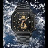SANDA Men's Stainless Steel Square Quartz Watch – Multifunction Calendar Waterproof Timepiece