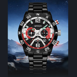 SANDA Men’s Quartz Watch – Three-Eye Steel Band Fashion Shockproof Timepiece