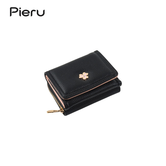 PIERU Women’s Trifold Coin Purse – Korean Style Short Wallet with Zipper