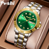 Poshi Men's Stainless Steel Watch – Classic Quartz Wristwatch, Waterproof, Large Dial