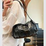 Women’s Embossed Dumpling Shoulder Bag – Retro Letter Design Handbag