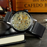 T-WINNER Men's Mechanical Skeleton Watch – Classic Stainless Steel Mesh Band Timepiece