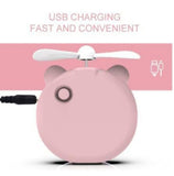 Portable Mini USB Fan – Cute Piggy Beauty Mirror Fan with LED Light & Handheld Design