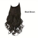 Invisible Brown Black Wavy Hair Extensions for Women – One-Piece Fish Line Wig with Natural Curls