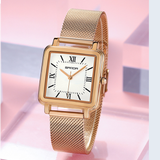 SANDA Women’s Square Quartz Watch – Retro Mesh Stainless Steel Strap with Roman Numerals