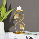 Nordic Gold Iron Candlestick with Ginkgo Leaf Pattern – Elegant Candle Holder