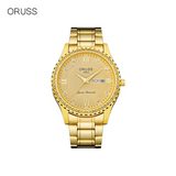 ORUSS Men’s Gold Diamond Quartz Watch – Calendar, Luminous Hands