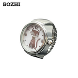 BOZHI Minimalist Kitty Pattern Ring Watch for Women – Quartz Finger Watch