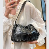 Women’s Embossed Dumpling Shoulder Bag – Retro Letter Design Handbag