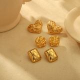 Gold Geometric Stud Earrings – Retro Chic Mixed Texture Stainless Steel (Set of 3)