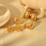 Gold Geometric Stud Earrings – Retro Chic Mixed Texture Stainless Steel (Set of 3)