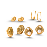 Golden Pearl Titanium Steel Earrings – Textured Stud & Drop Design (Combo of 4)