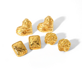 Gold Geometric Stud Earrings – Retro Chic Mixed Texture Stainless Steel (Set of 3)