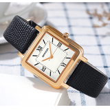 SANDA Women’s Square Quartz Watch – Retro Leather Strap with Roman Numerals