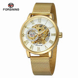 Forsining Men’s Mechanical Skeleton Watch – Mesh Strap Fashion Timepiece with Hollow Dial
