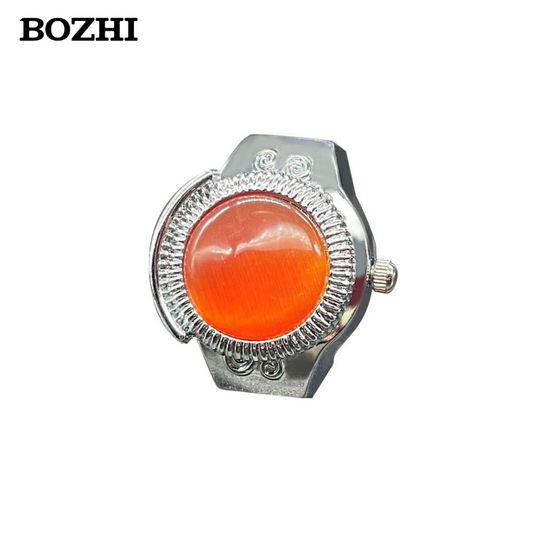 BOZHI Unisex Cat’s Eye Gemstone Ring Watch – Quartz Round Dial