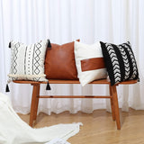 Set of 4 Luxurious Faux Leather Boho Throw Pillow Covers