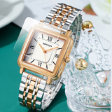 SANDA Women’s Square Quartz Watch – Retro Stainless Steel Strap with Roman Numerals