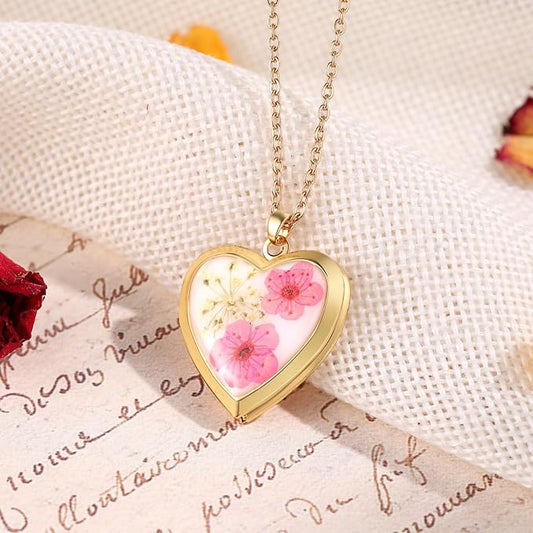 Handmade Heart-Shaped Copper Necklace – Forget-Me-Not Pendant