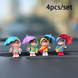 4-Piece Cute Umbrella Girl Car Center Console Decor Set