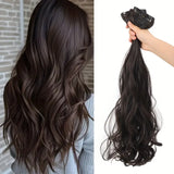 Volumizing Curly Hair Extensions for Women – Three-Piece Seamless Wavy Wig Set (Brown Black)