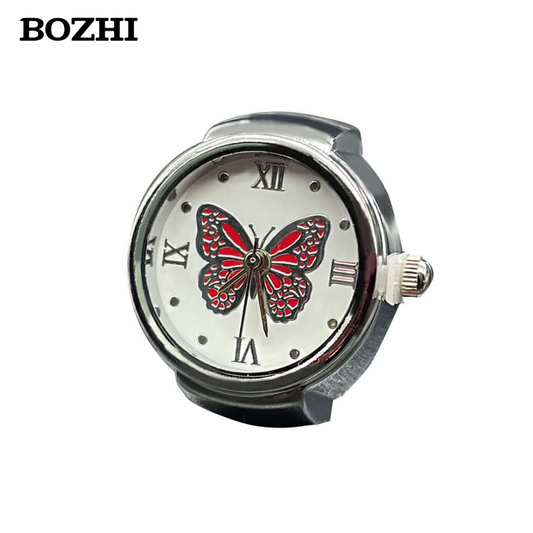 BOZHI Unisex Quartz Butterfly Pattern Ring Watch – Stainless Steel Finger Watch
