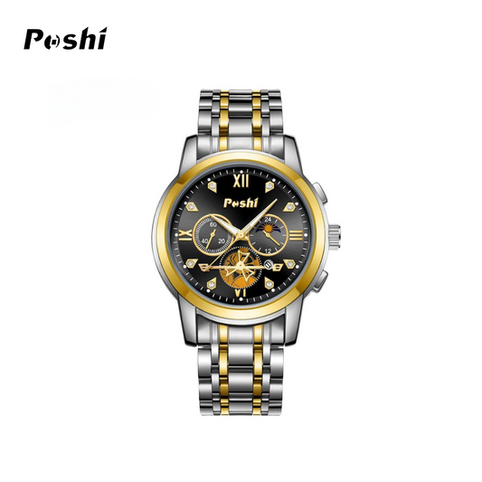 POSHI Men’s Stainless Steel Quartz Business Watch – Tourbillon Style, Luminous Hands