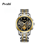 POSHI Men’s Stainless Steel Quartz Business Watch – Tourbillon Style, Luminous Hands