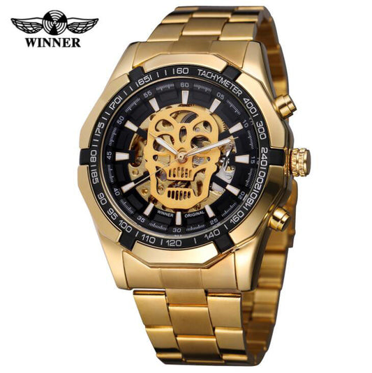 T-WINNER Skull Skeleton Mechanical Watch for Men – Luminous Hollow Dial Timepiece