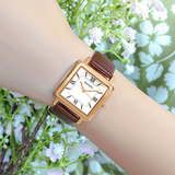 SANDA Women’s Square Quartz Watch – Retro Leather Strap with Roman Numerals