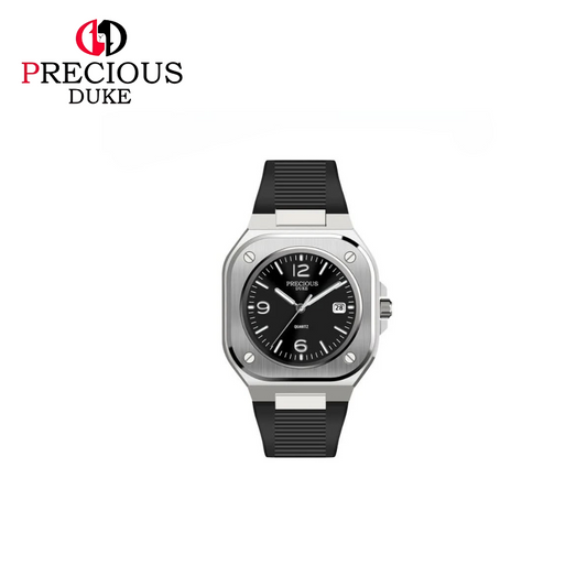 PRECIOUS DUKE Unisex Quartz Watch – Square Dial, Rubber Strap, Luminous