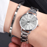Women's Hip-Hop Golden Quartz Watch & Love Bangle Set