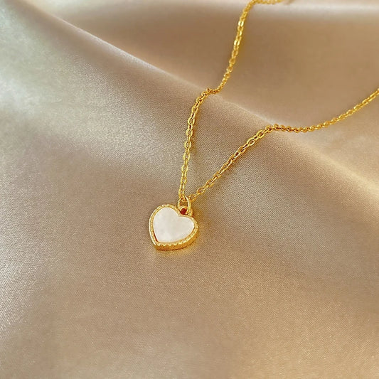 Heart Pearl Inlay Necklace for Women – Korean Style Titanium Steel Jewelry