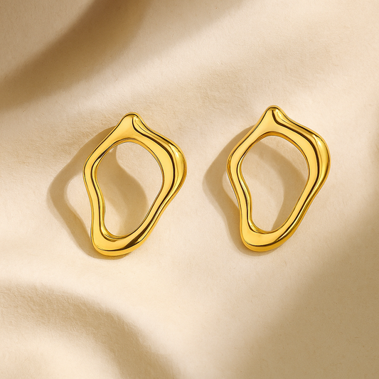 Gold Stainless Steel Irregular Earrings – Geometric Light Luxury Jewelry