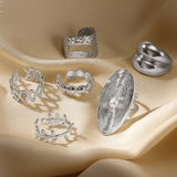 Modern Stainless Steel Pearl Ring – Adjustable Geometric Design, Minimalist Jewelry