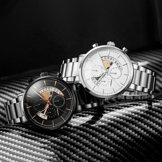 Sinobi Men’s Chronograph Quartz Watch – Stainless Steel Business Timepiece with Multiple Dials