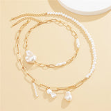 Layered Pearl Chain Necklace – Gold-Tone Irregular Baroque Jewelry for Women