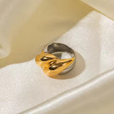 Bold Twisted Knot Ring – Dual-Tone Stainless Steel Statement Jewelry for Women