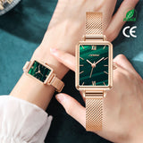 SINOBI Women's Rectangle Quartz Watch – Stainless Steel Strap, Luxury Timepiece