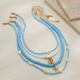 Aqua Shells Bead Cascade Necklace for Women – Fashionable Alloy Jewelry