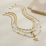 Layered Bead Shell Charm Necklace for Women – Fashionable Alloy Jewelry
